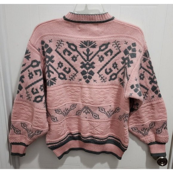 Vintage FleXible Women's Long Sleeve Sweater Pastel Pink/Gray Print Wool Blend S - Picture 8 of 8